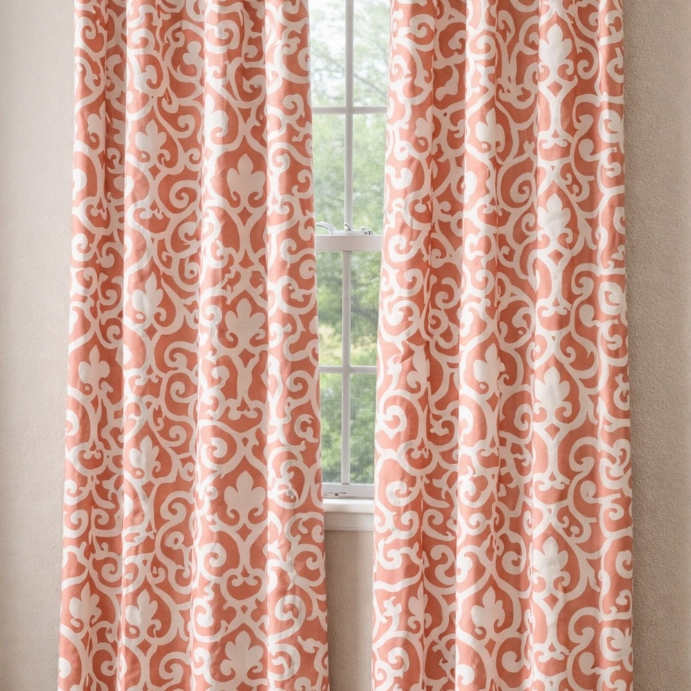 Orange Gray Pattern Grommet Curtain Panels Set of 2 Modern Home Decor